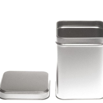 Tin tea caddy - square, silver